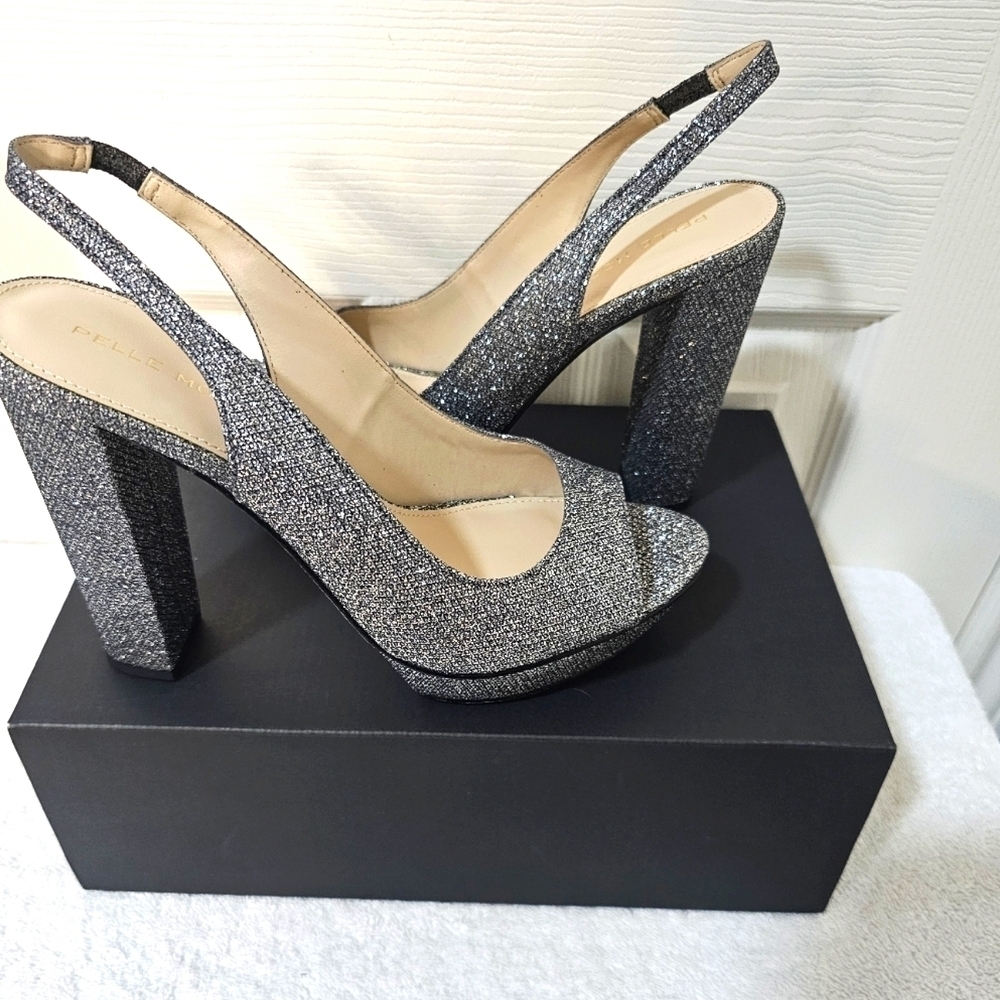 New Pelle Moda Palma Slingback Sandal 90's Party 9M Pewter